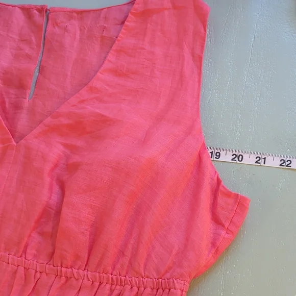 J Crew Hyacinth V-neck Dress Ramie Coral Pink size XL - Picture 8 of 11
